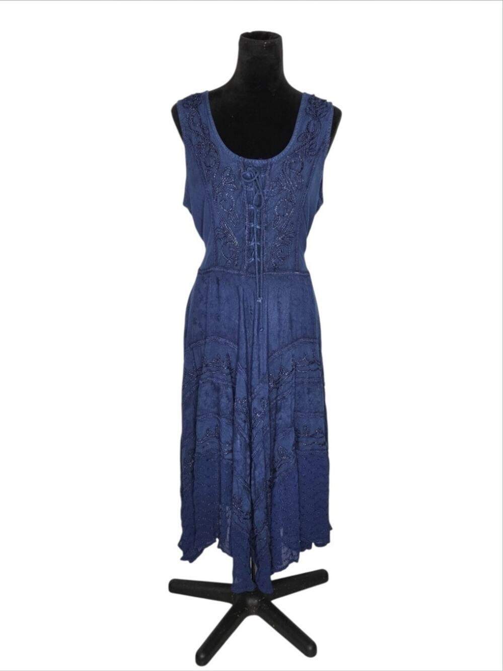 Advance Apparel Ren Fair Fairy Corset Embroidered Smocked Midi Dress Size L/XL